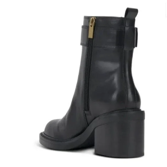 Vince Camuto Bembonie Leather Buckle Side Zip Ankle Boots Black 8.5M $150 MSRP - Picture 2 of 11